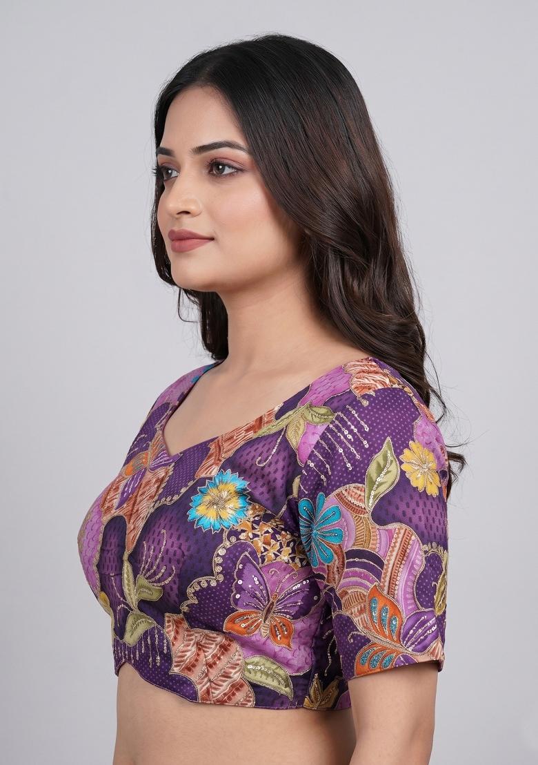 Purple Embroidered Viscose Blouse - Indya