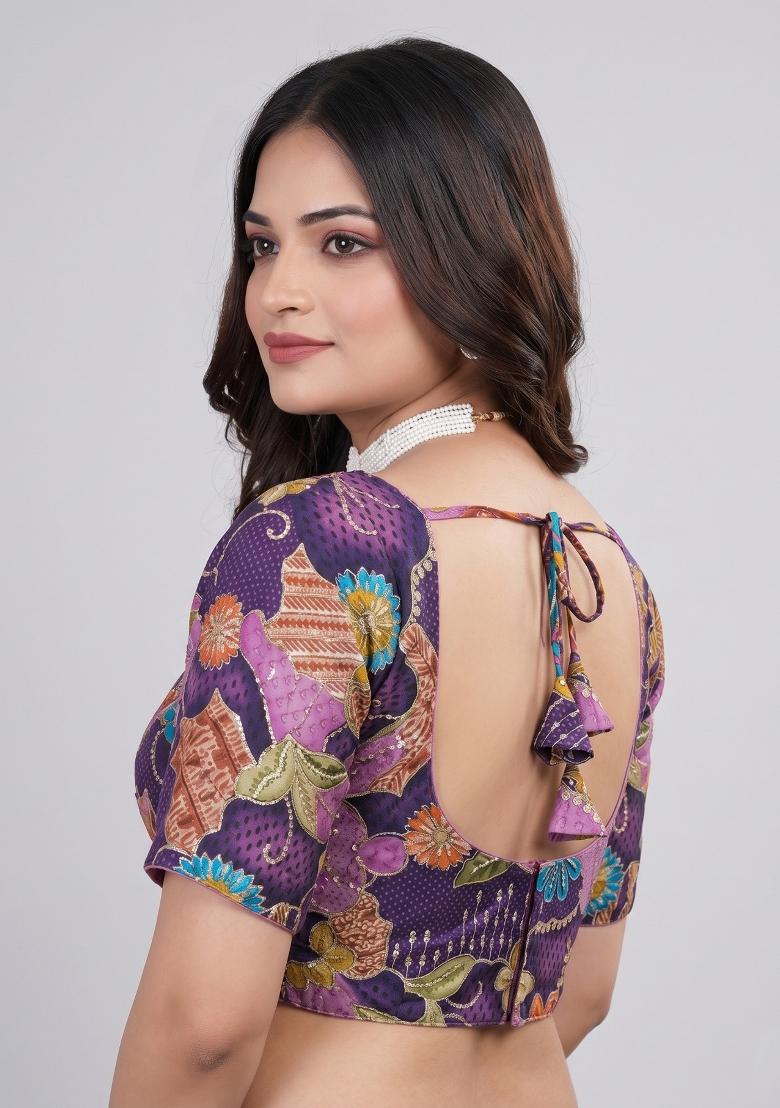 Purple Embroidered Viscose Blouse - Indya