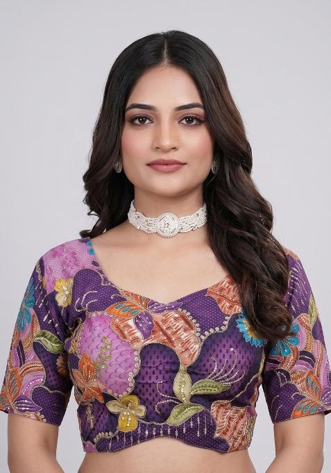 Purple Embroidered Viscose Blouse