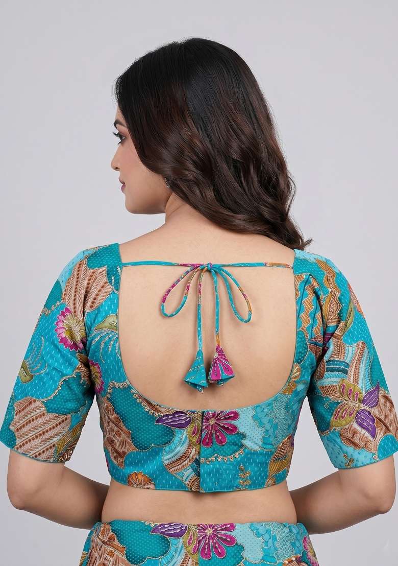 Sky Blue Embroidered Viscose Blouse - Indya