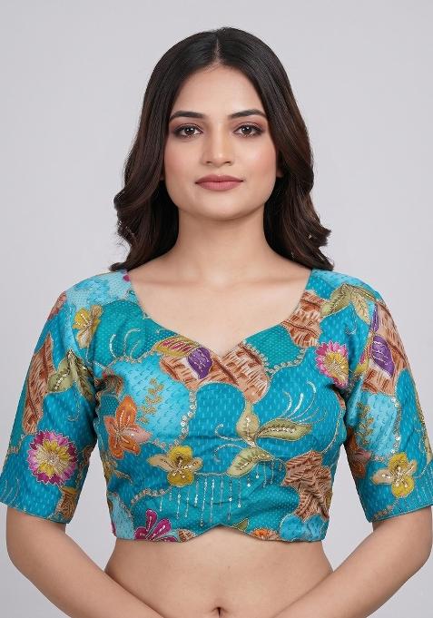 Sky Blue Embroidered Viscose Blouse