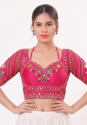 Pink Mirror Work Silk Blouse