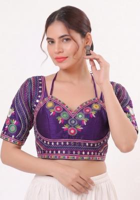 Purple Mirror Work Silk Blouse