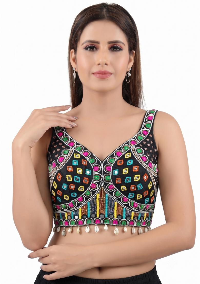 Black Embroidery Silk Blouse - Indya