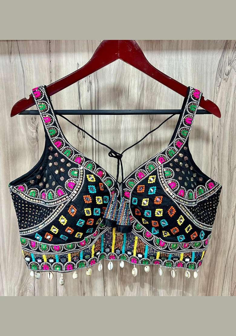 Black Embroidery Silk Blouse - Indya