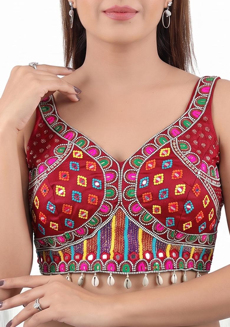 Maroon Embroidery Silk Blouse - Indya