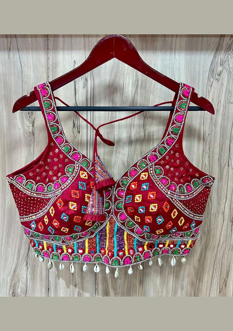 Maroon Embroidery Silk Blouse - Indya