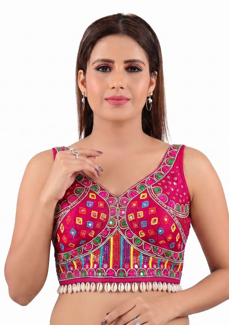Pink Embroidery Silk Blouse - Indya