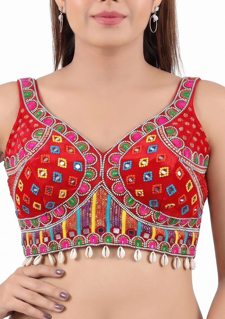 Red Embroidery Silk Blouse - Indya