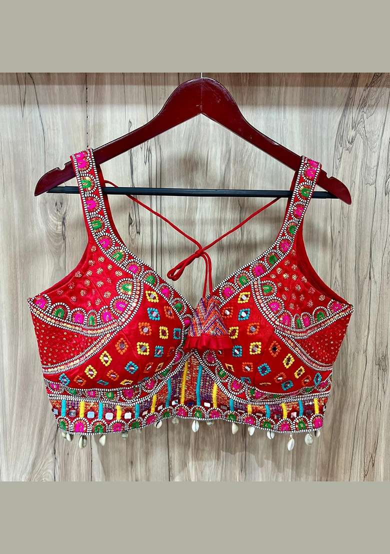 Red Embroidery Silk Blouse - Indya