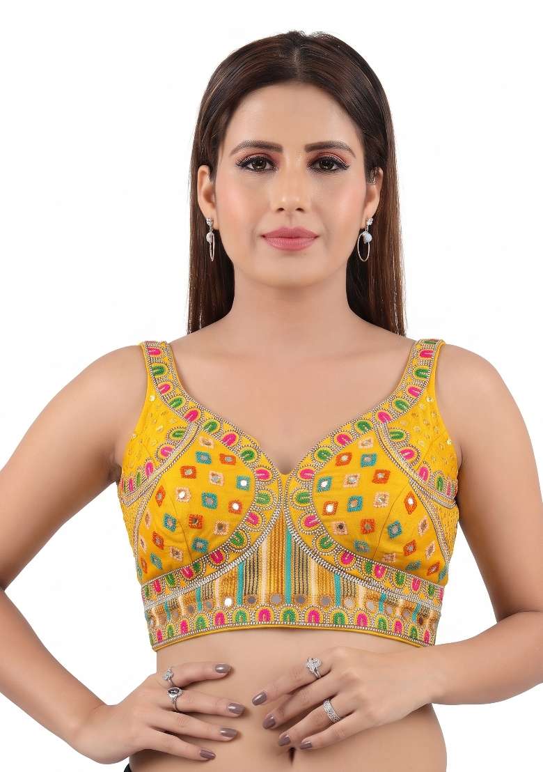 Yellow Embroidery Silk Blouse - Indya