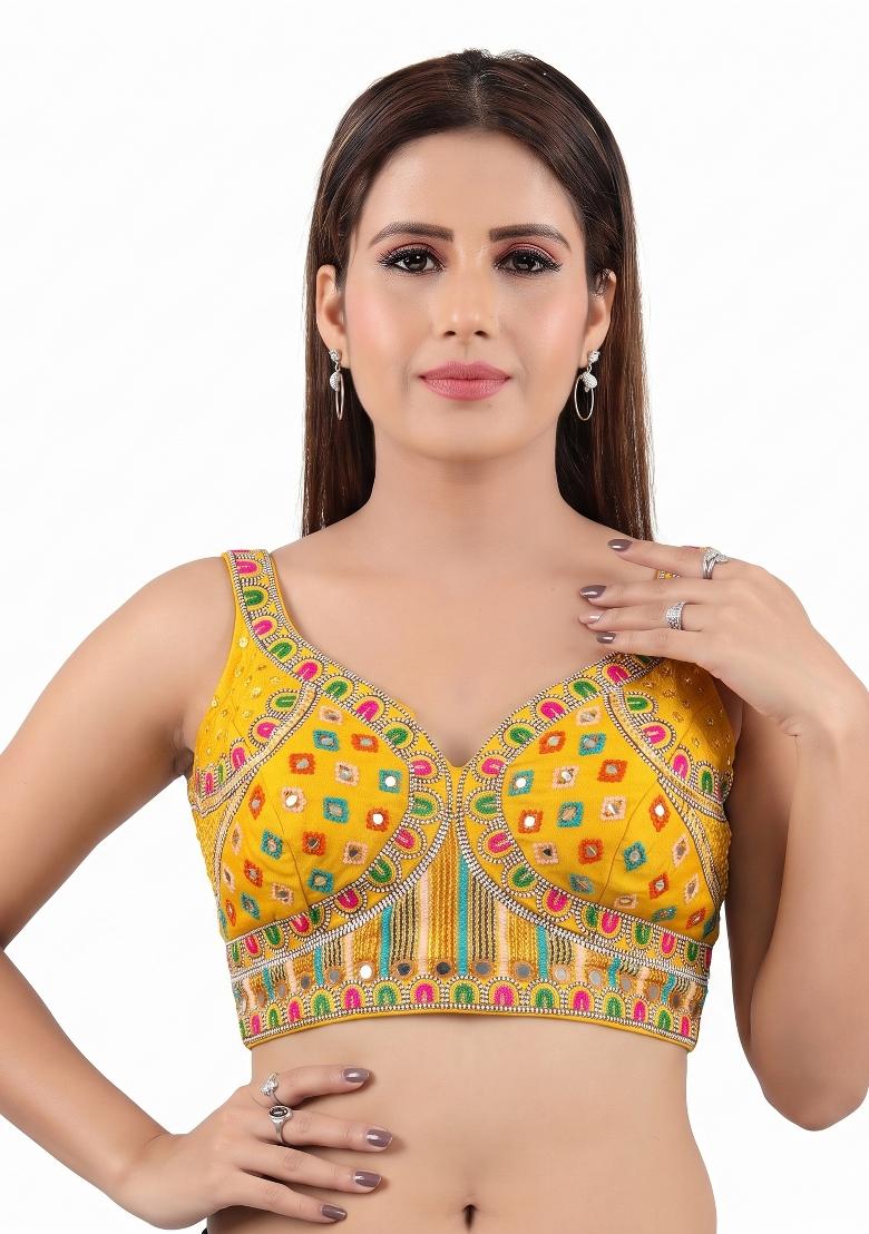 Yellow Embroidery Silk Blouse - Indya