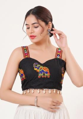 Black Embroidery Cotton Blouse