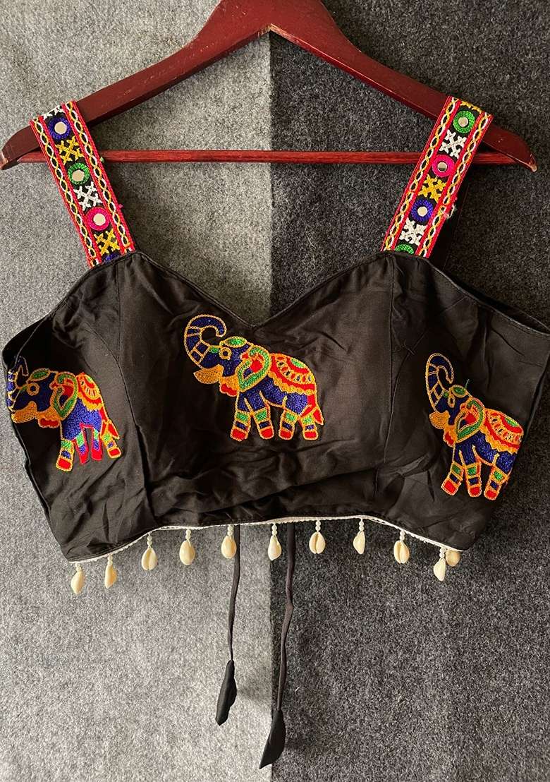 Black Embroidery Cotton Blouse - Indya
