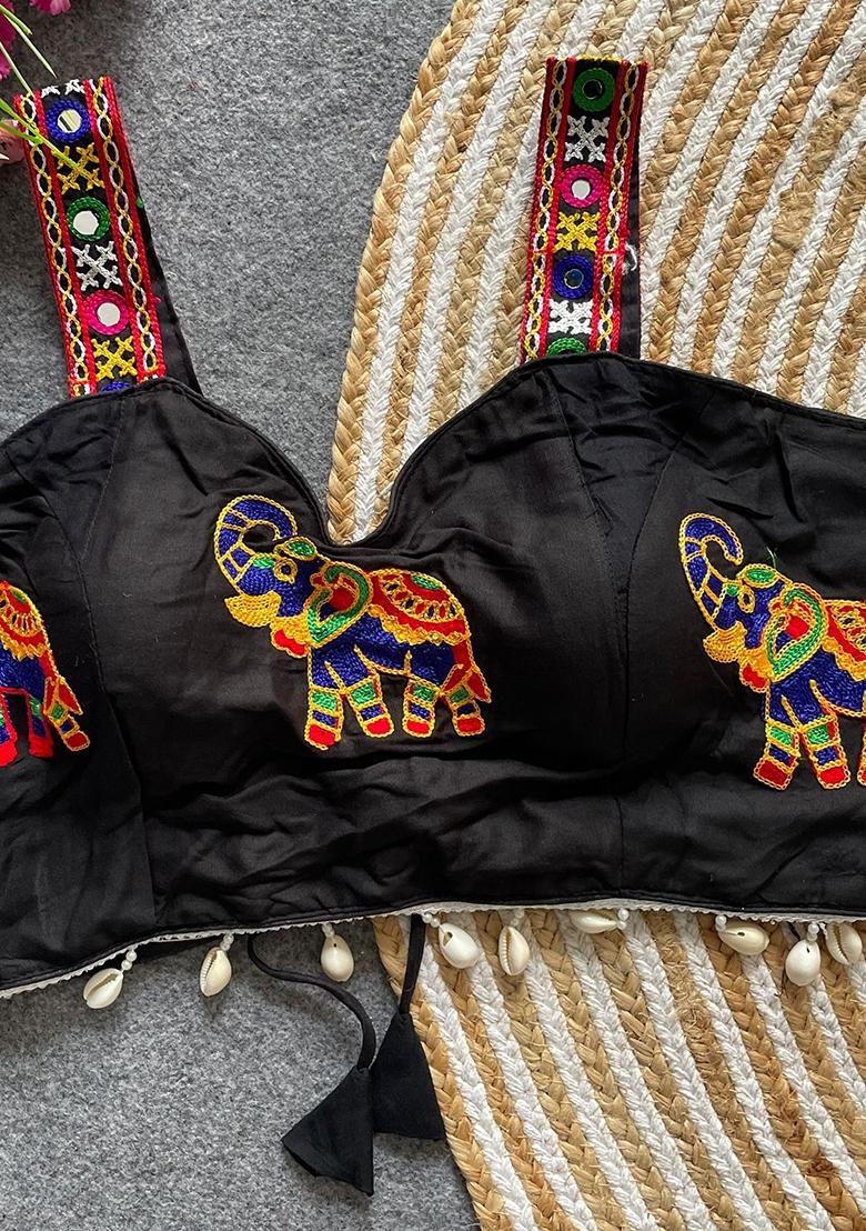 Black Embroidery Cotton Blouse - Indya