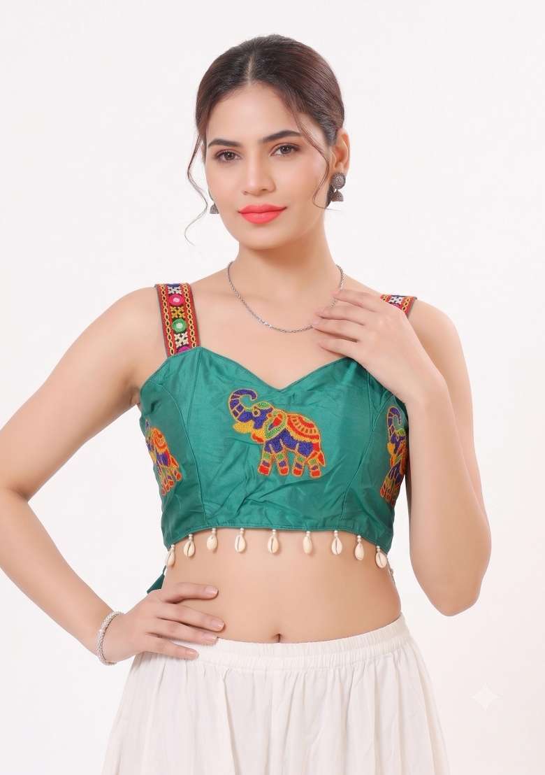 Blue Embroidery Cotton Blouse - Indya