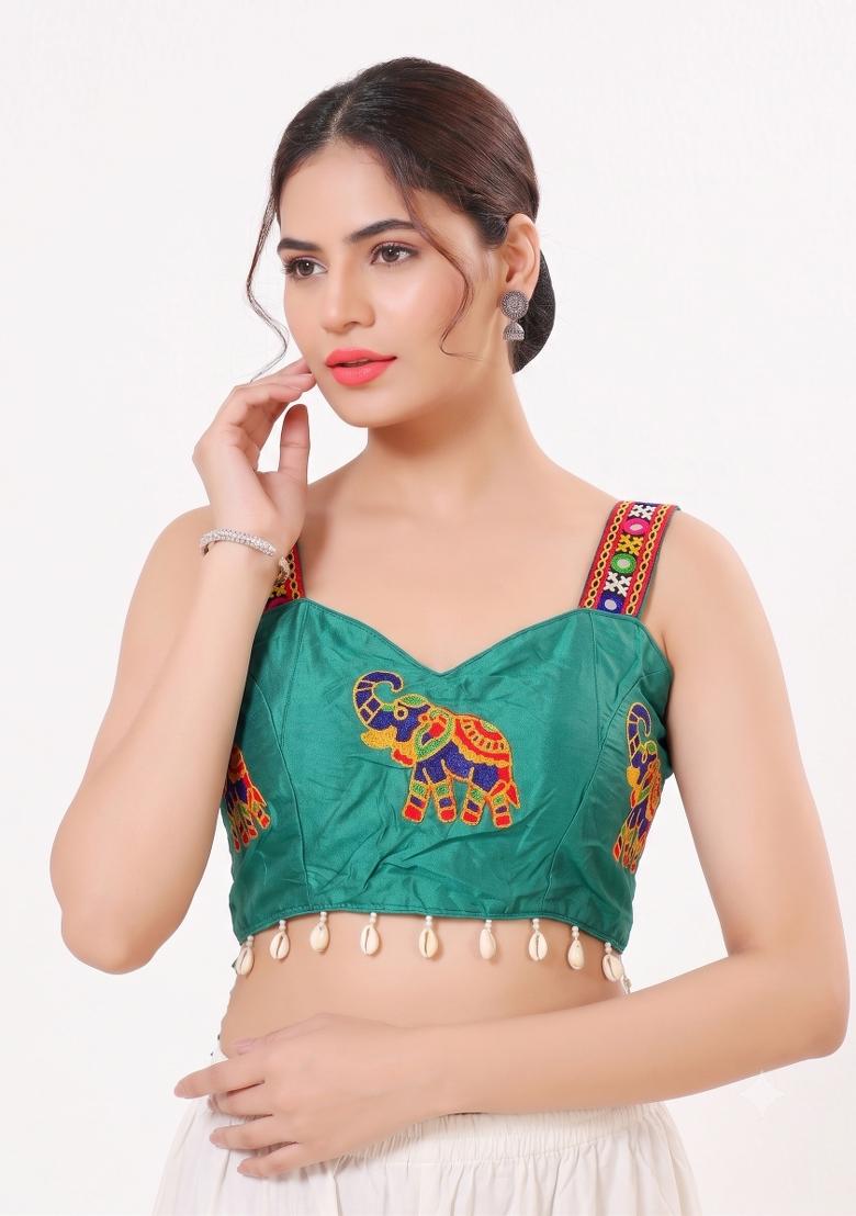 Blue Embroidery Cotton Blouse - Indya