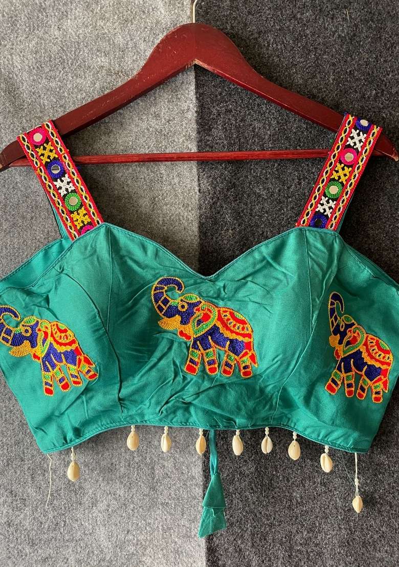 Blue Embroidery Cotton Blouse - Indya