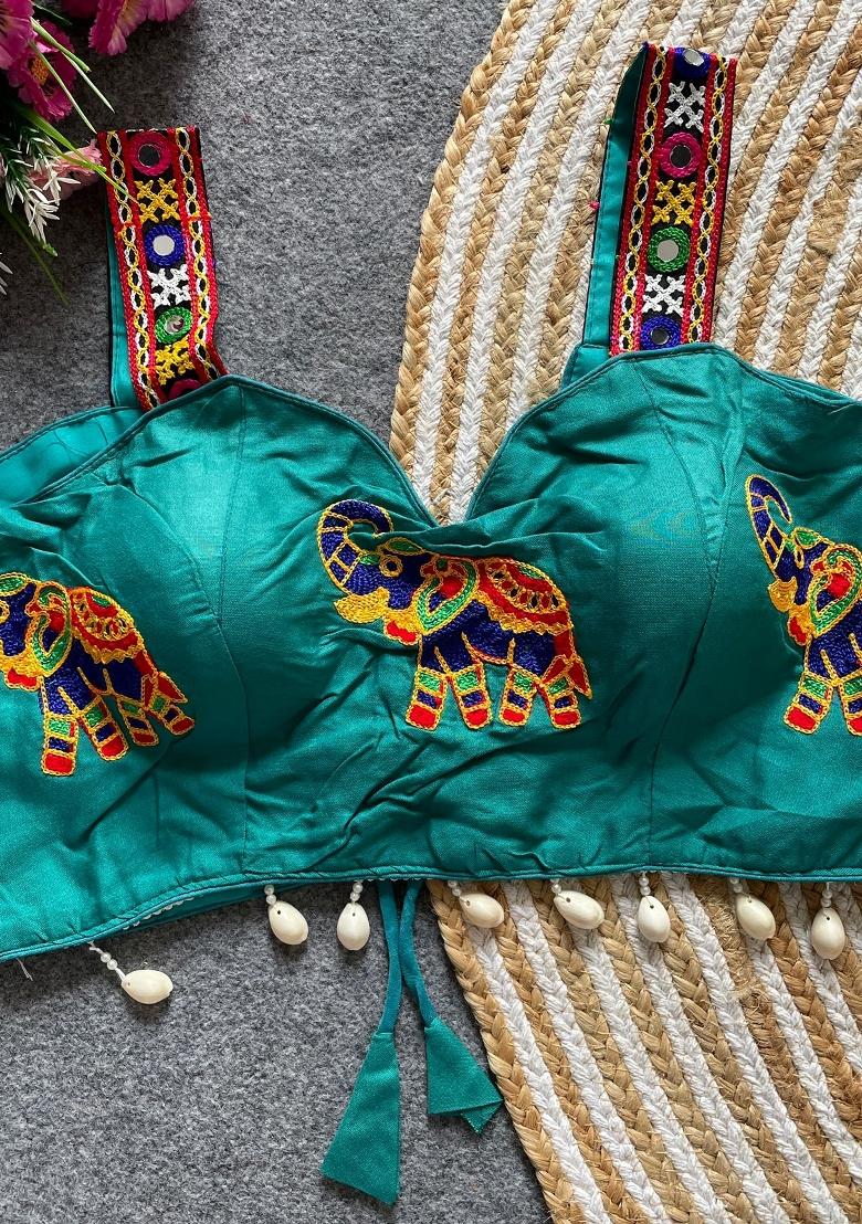 Blue Embroidery Cotton Blouse - Indya