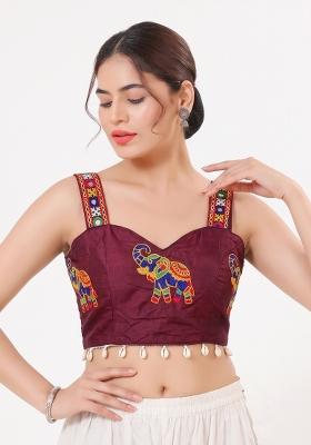 Burgundy Embroidery Cotton Blouse