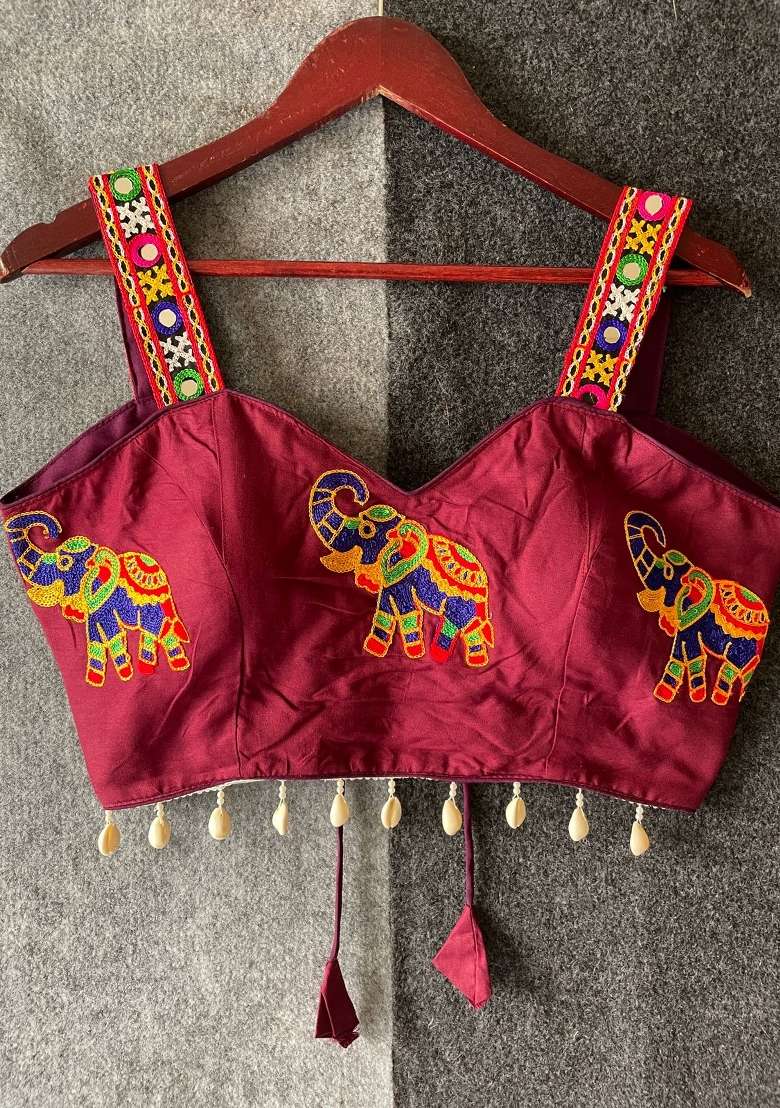 Burgundy Embroidery Cotton Blouse - Indya