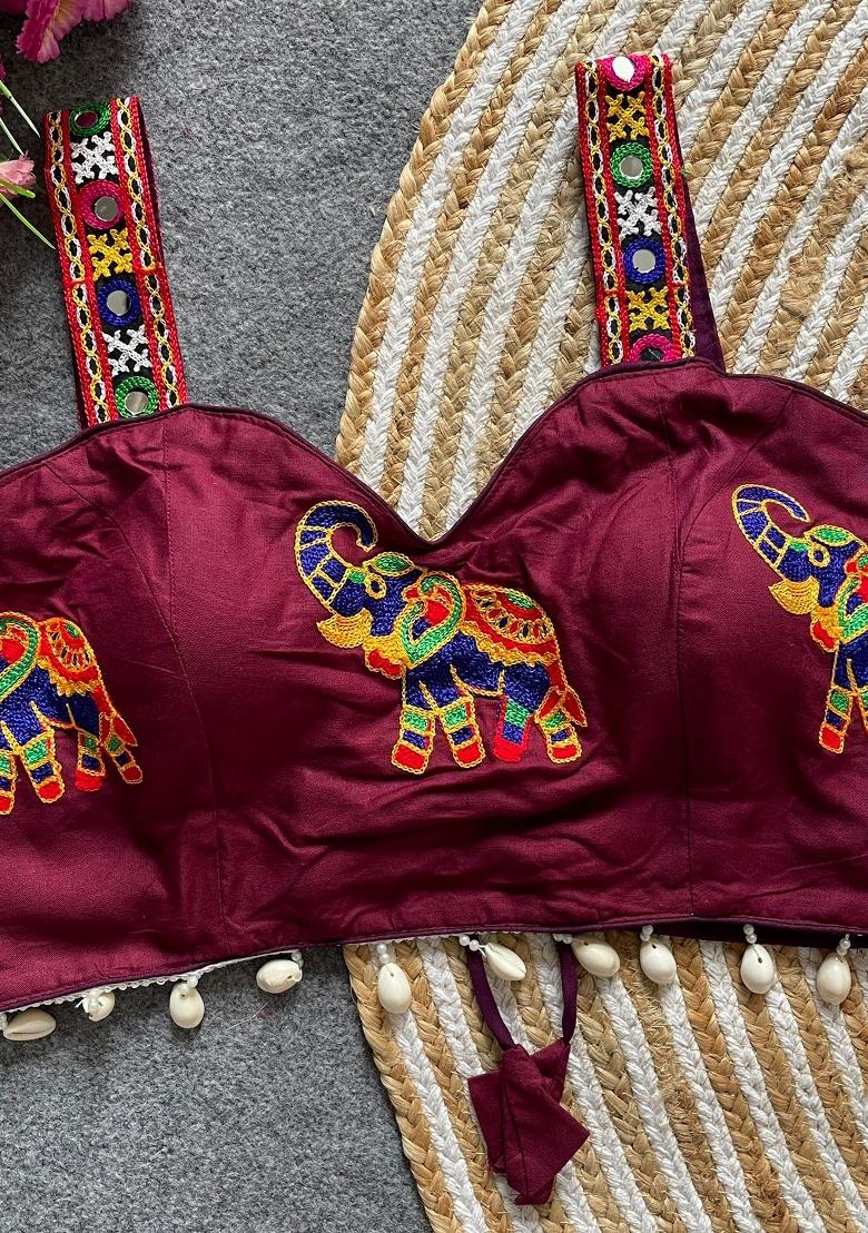 Burgundy Embroidery Cotton Blouse - Indya