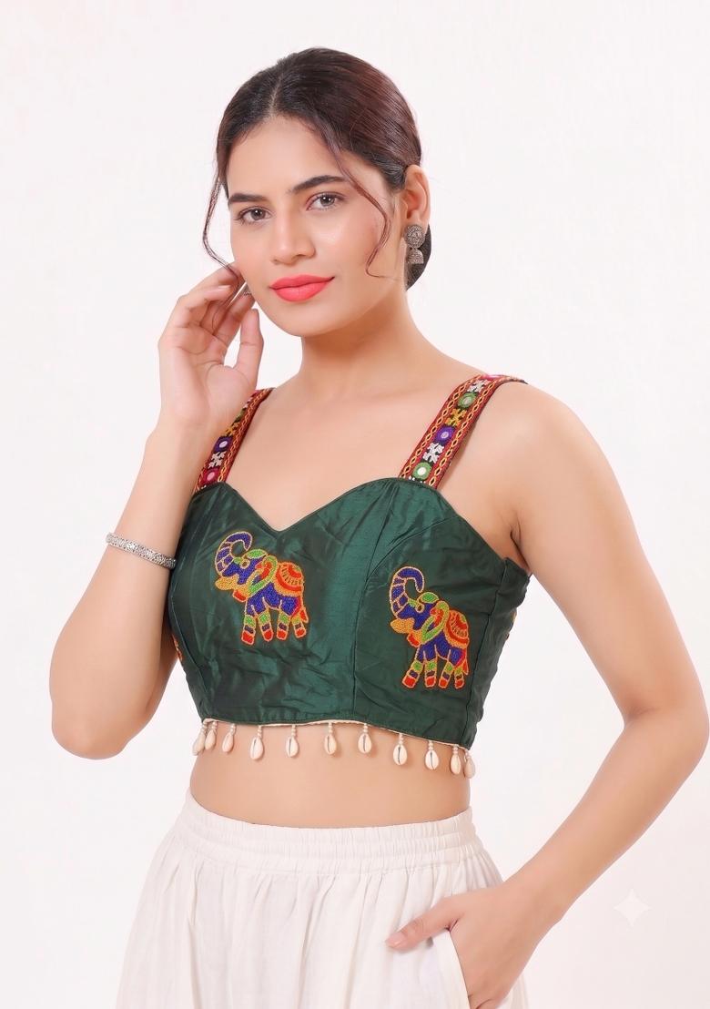 Green Embroidery Cotton Blouse - Indya