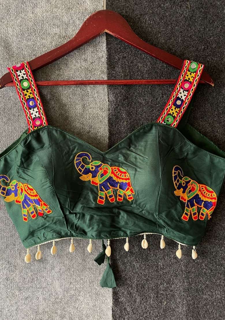 Green Embroidery Cotton Blouse - Indya