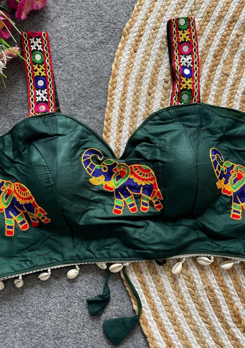Green Embroidery Cotton Blouse - Indya