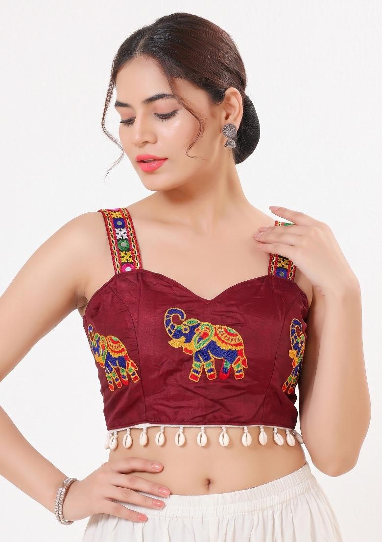 Maroon Embroidery Cotton Blouse - Indya