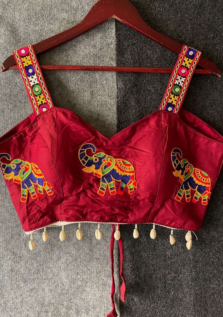 Maroon Embroidery Cotton Blouse - Indya