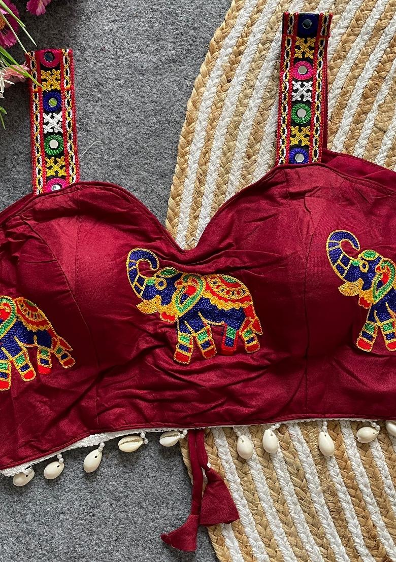 Maroon Embroidery Cotton Blouse - Indya