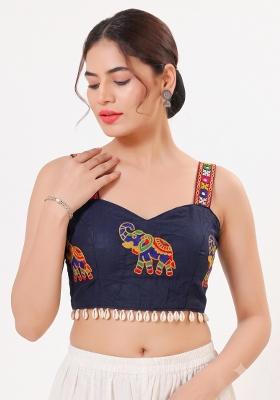 Nevy Blue Embroidery Cotton Blouse