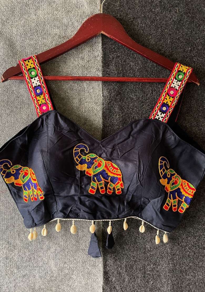 Nevy Blue Embroidery Cotton Blouse - Indya