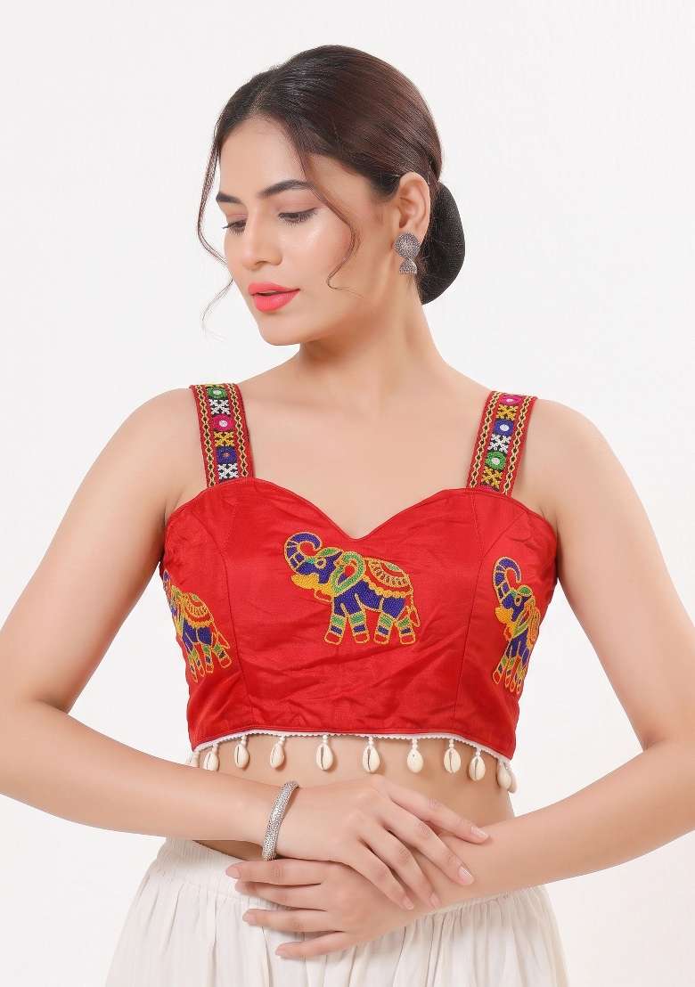 Red Embroidery Cotton Blouse - Indya