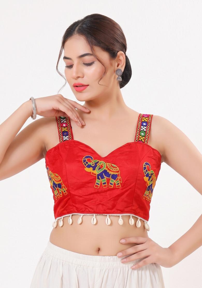 Red Embroidery Cotton Blouse - Indya