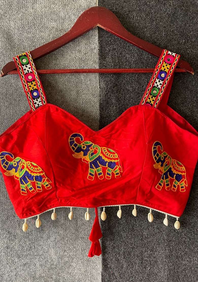 Red Embroidery Cotton Blouse - Indya
