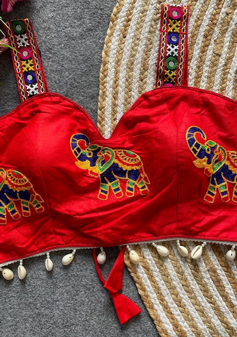 Red Embroidery Cotton Blouse - Indya