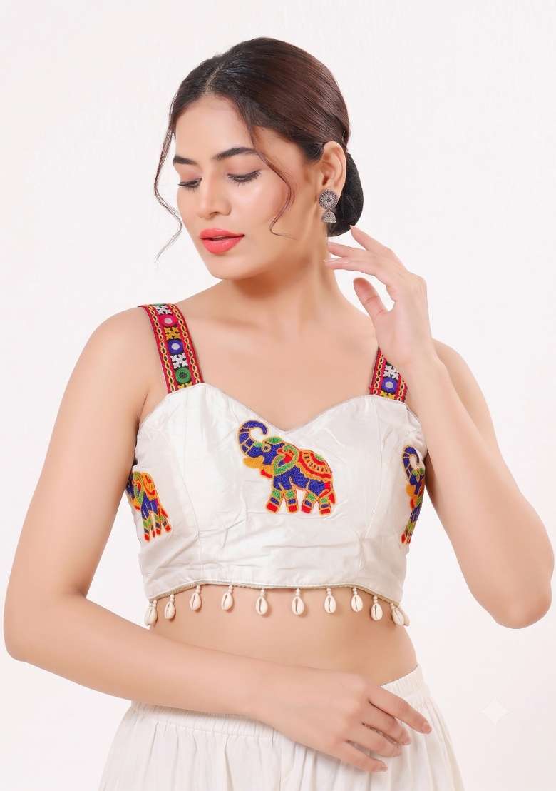 White Embroidery Cotton Blouse - Indya