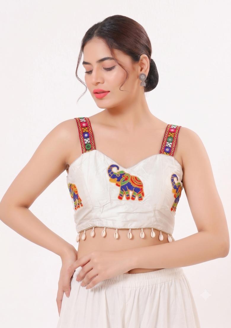 White Embroidery Cotton Blouse - Indya
