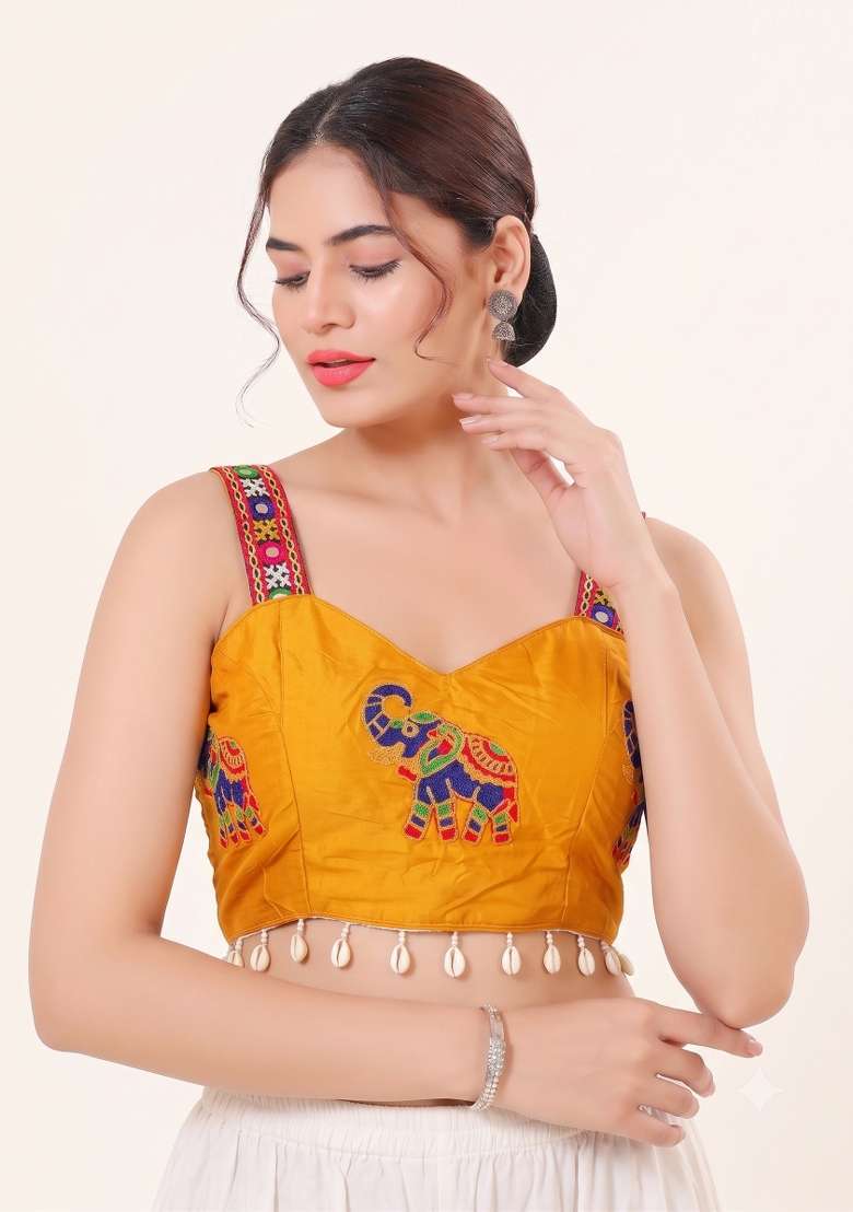 Yellow Embroidery Cotton Blouse - Indya