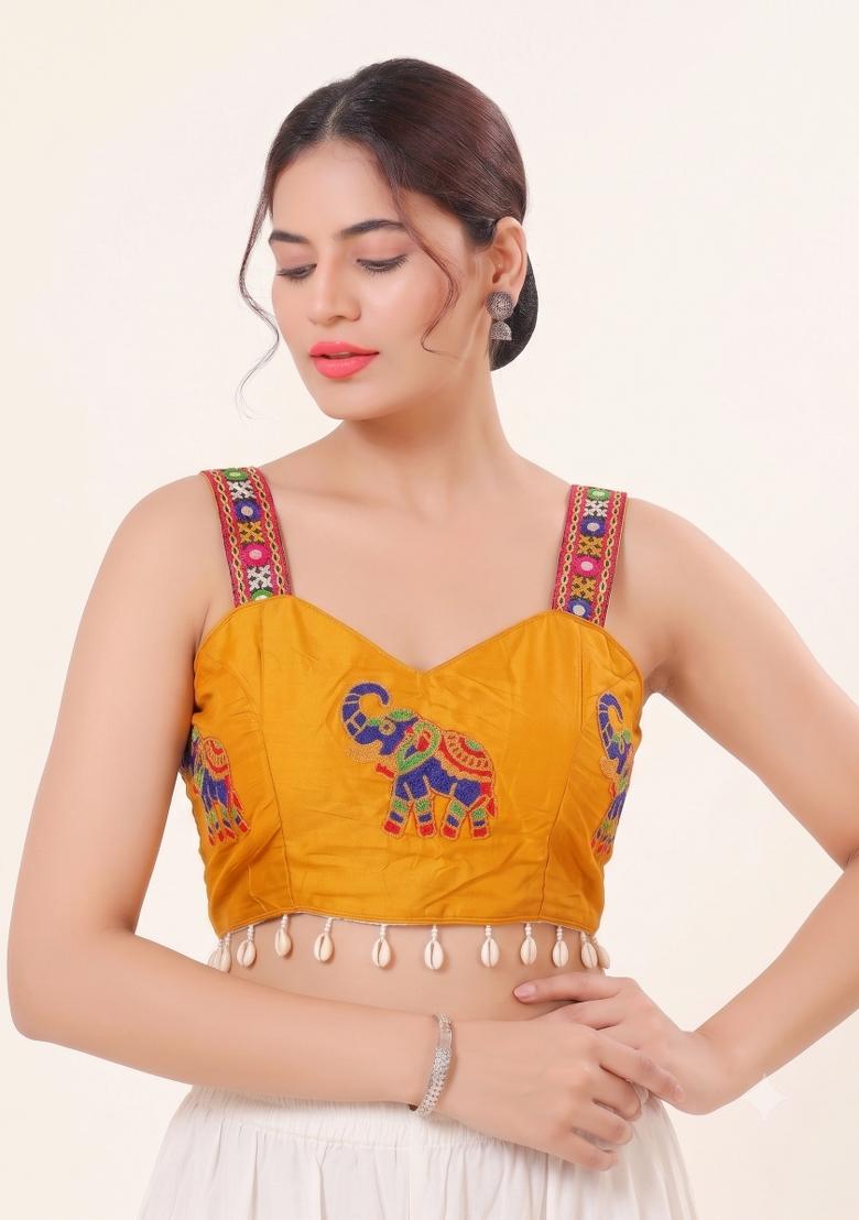 Yellow Embroidery Cotton Blouse - Indya