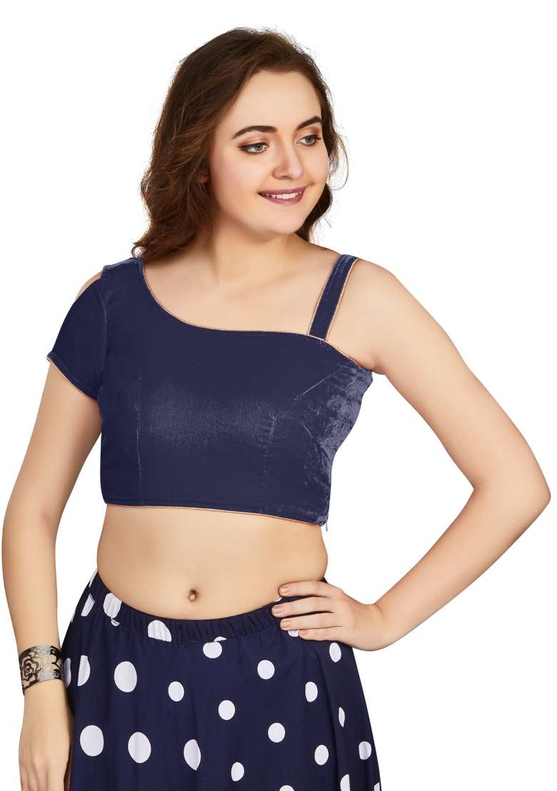 Nevy Blue Velvet Blouse - Indya