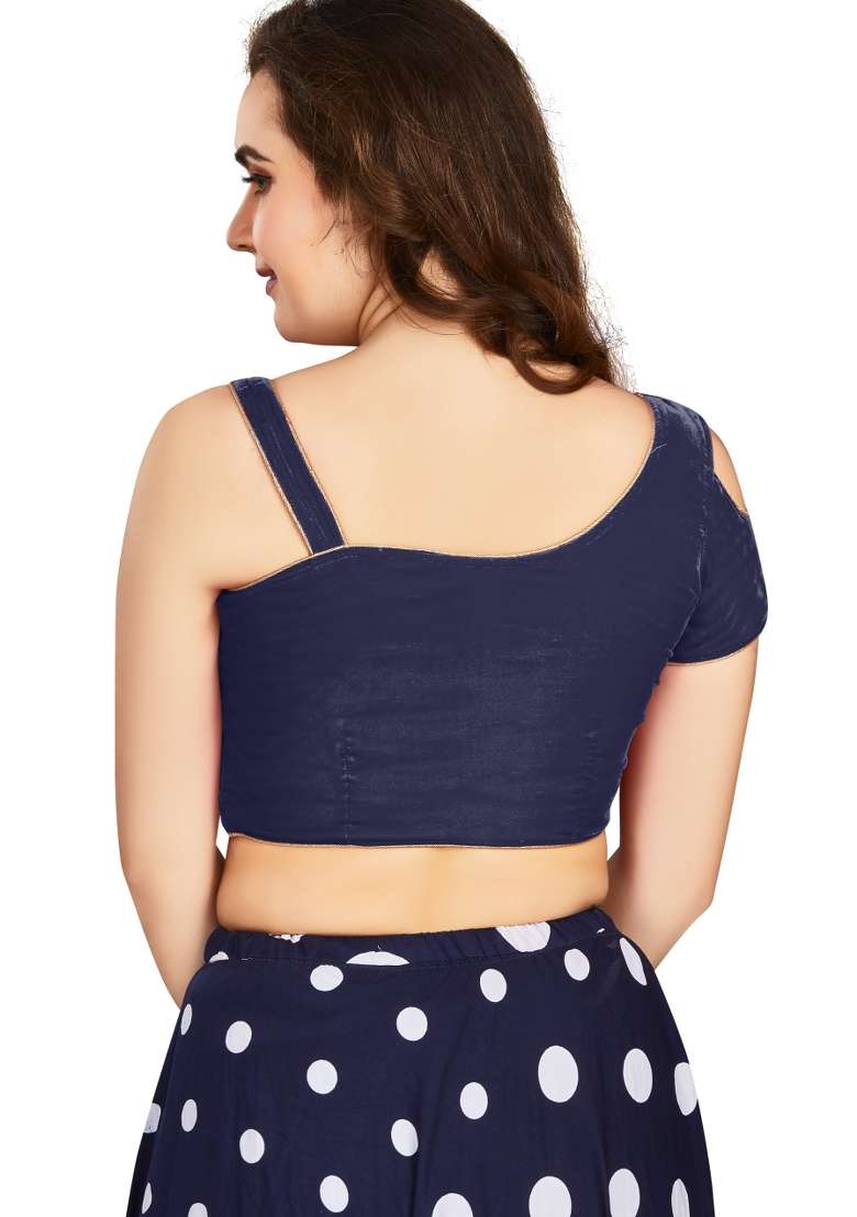 Nevy Blue Velvet Blouse - Indya