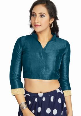 Dark Sky Blue Silk Blouse