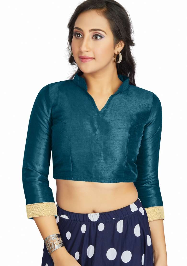 Dark Sky Blue Silk Blouse - Indya