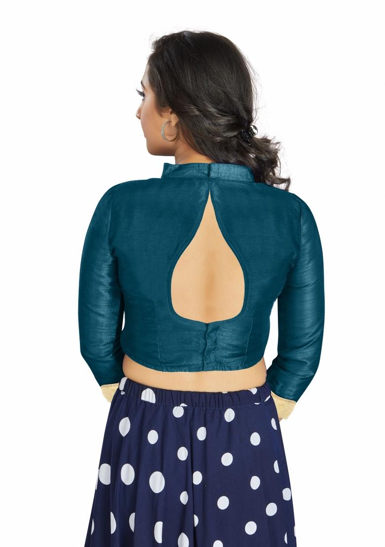 Dark Sky Blue Silk Blouse - Indya