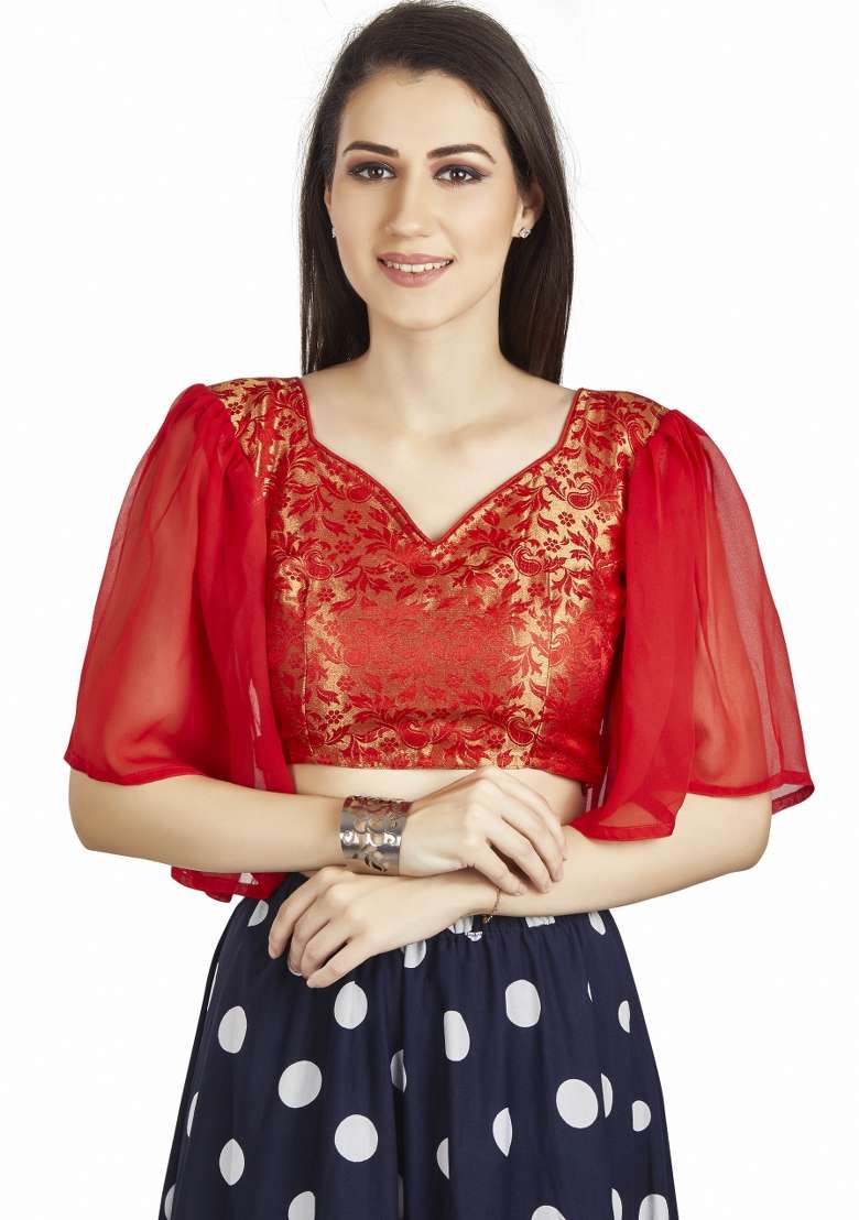 Red Brocade Blouse - Indya