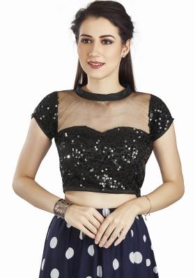 Black Sequin Work Net Blouse