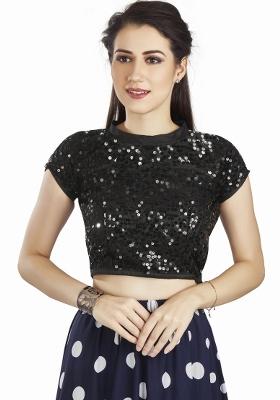 Black Sequin Work Net Blouse